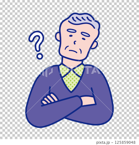 Illustration of the upper body of a senior man feeling doubtful 125859048