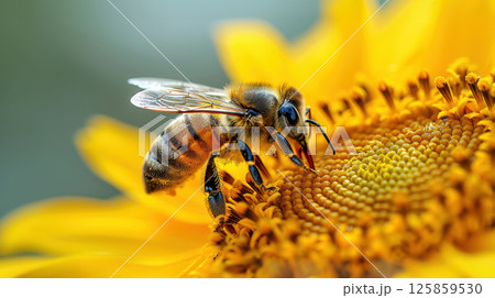 closeup of honeycomb with bee making honey process 125859530