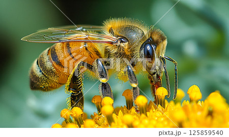 closeup of honeycomb with bee making honey process 125859540