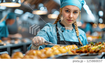 Realistic Culinary Delight on table 125860037