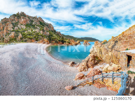 Gorgeous view of Li Cossi beach on Costa Paradiso resort. 125860170