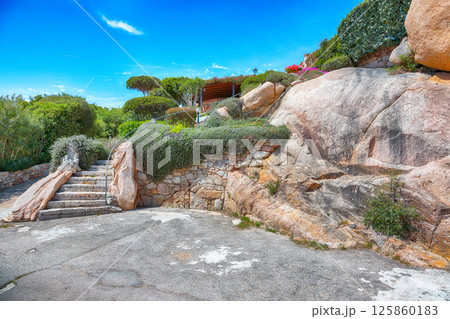 Unbelivable view of  Porto Rafael resort . Picturesque houses of Sardinia. 125860183