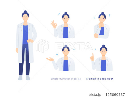 美容クリニックにも最適。白衣を着た女性医師のOK、指差し、思案ポーズの素材集。 125860387