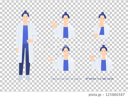 美容クリニックにも最適。白衣を着た女性医師のOK、指差し、思案ポーズの素材集。 125860387