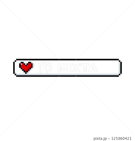 Vector pixel illustration of empty frame with one red heart, life indicator. 125860421