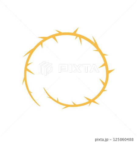 Barbwire curl orange frame, thorny swirl line, vector barb stripe spiral silhouette, torn vine plant stem with spikes Barbwire curl orange frame, thorny swirl line, vector barb stripe spiral silhouette, torn vine plant stem with spikes 125860488