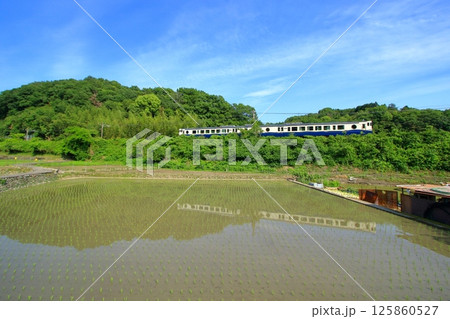 田植えの時期の里山を走る観光列車エトセトラ 125860527