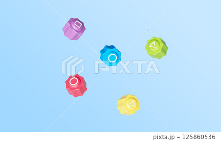 Korean Traditional Gong-Gi Game with Squid Game Symbol. 3D Rendering. Korean Traditional Gong-Gi Game with Squid Game Symbol. 3D Rendering. 125860536