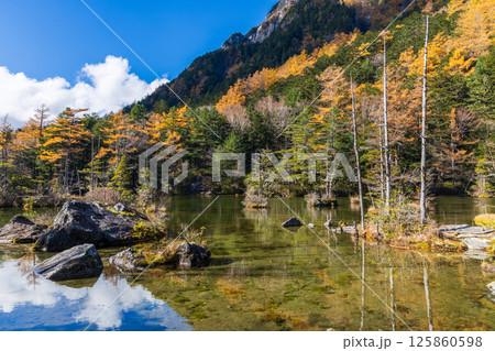 日本屈指の山岳リゾート 晩秋の上高地 明神池 日本屈指の山岳リゾート 晩秋の上高地 明神池 125860598