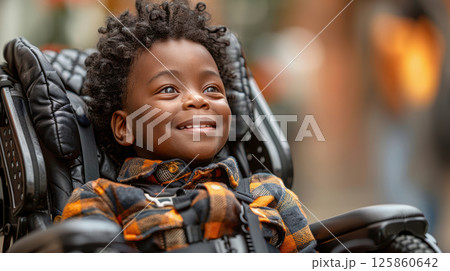man in a wheelchair listening to music through headphones outdoors at sunset 125860642