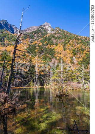 日本屈指の山岳リゾート 晩秋の上高地 明神池と明神岳 日本屈指の山岳リゾート 晩秋の上高地 明神池と明神岳 125860702
