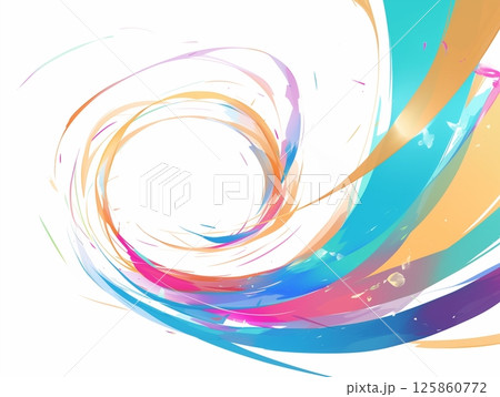透明感のあるカラフルな曲線が描くスパイラルと白い余白の抽象アート 透明感のあるカラフルな曲線が描くスパイラルと白い余白の抽象アート 125860772