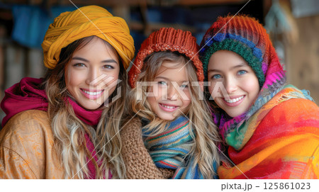 lesbian homosexual couple with their daughter baby at home. 125861023