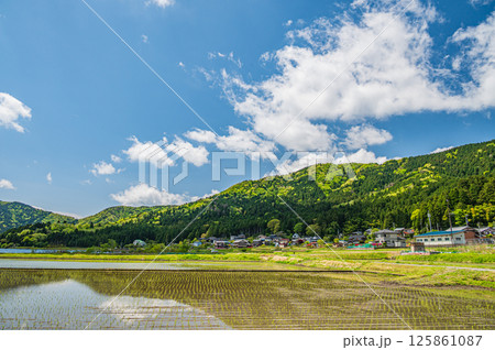初夏の余呉湖畔川並集落風景　滋賀県長浜市余呉町 125861087