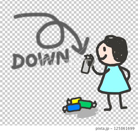 下落して下がる矢印を書込む人物イラスト 125861699