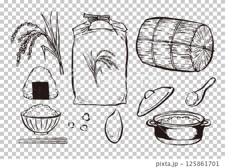 米 筆 線画 イラスト セット ベクター 米 筆 線画 イラスト セット ベクター 125861701