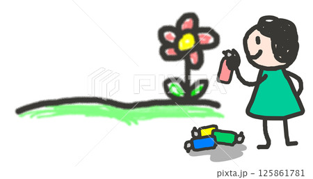 子供が花の絵を描いて感謝を伝えるイラスト 125861781