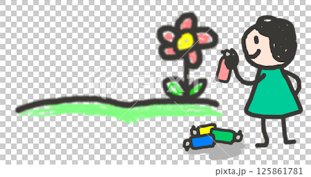子供が花の絵を描いて感謝を伝えるイラスト 125861781