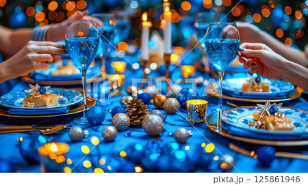 The table is elegantly set for celebrating Christmas or New Year. 125861946