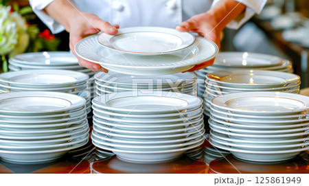 The table is elegantly set for celebrating Christmas or New Year. 125861949