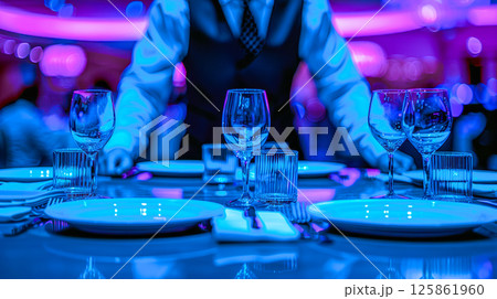 The table is elegantly set for celebrating Christmas or New Year. 125861960