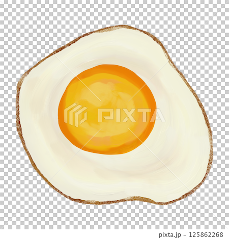 Delicious fried eggs, hand-drawn illustration with oil paint brush, clip art, illustration, png 125862268