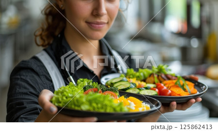 Restaurant healthy food delivery in take away boxes for daily nutrition 125862413