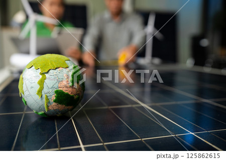 Two colleagues discussing data working and tablet, laptop with on Construction Site project. Two colleagues discussing data working and tablet, laptop with on Construction Site project. 125862615