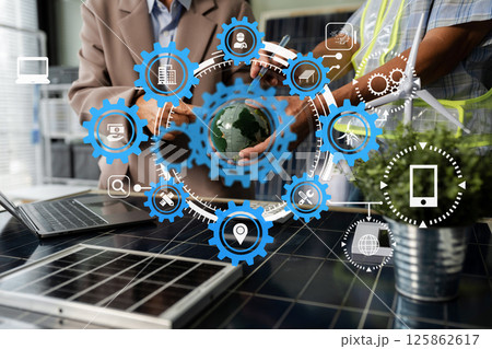 Two colleagues discussing data working and tablet, laptop with on Construction Site project. Two colleagues discussing data working and tablet, laptop with on Construction Site project. 125862617