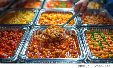 Restaurant healthy food delivery in take away boxes for daily nutrition 125862732