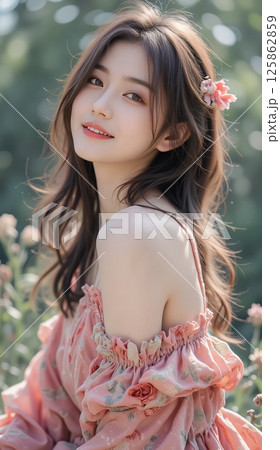 お花畑にいる妖精のような神秘的な女性 125862859