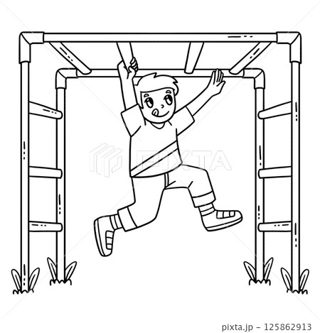 Playground Boy Climbing Isolated Coloring Page  125862913