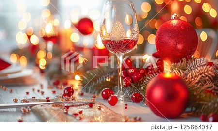 table is elegantly set for celebrating Christmas or New Year. 125863037