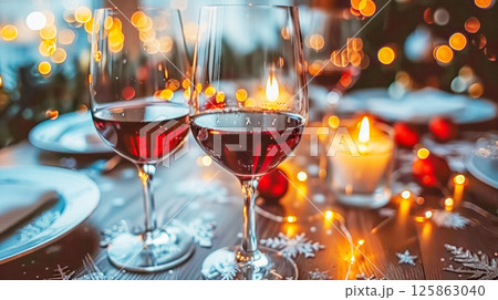 table is elegantly set for celebrating Christmas or New Year. 125863040