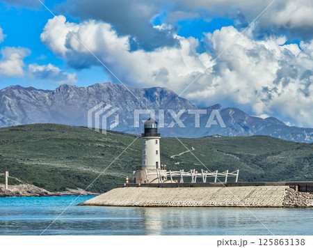 Lustica Bay with Colorful Houses, Marina, and Lighthouse, Montenegro 125863138
