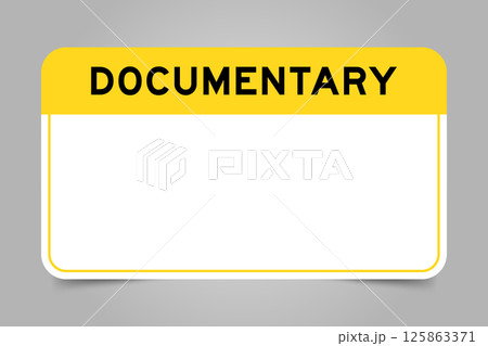 Label banner that have yellow headline with word documentary and white copy space, on gray background 125863371