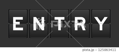 Black color analog flip board with word entry on gray background 125863411