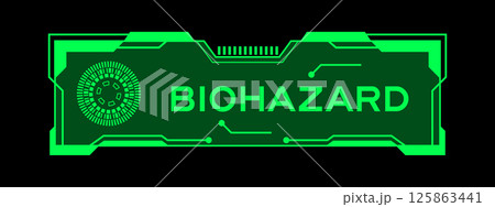 Green color of futuristic hud banner that have word biohazard on user interface screen on black background Green color of futuristic hud banner that have word biohazard on user interface screen on black background 125863441