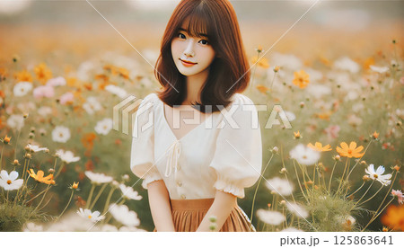 お花畑で見つけたきれいな女性 お花畑で見つけたきれいな女性 125863641