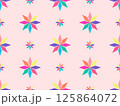 Multicolored flowers on a pink background. Diamond shape flower. Vector seamless pattern. 125864072