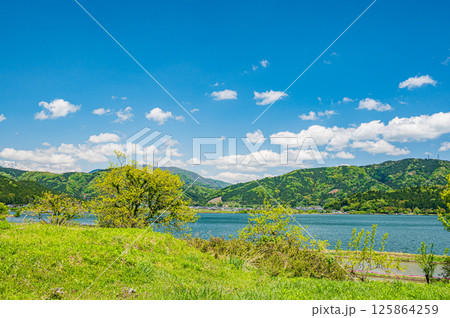 初夏の余呉湖畔風景 滋賀県長浜市余呉町 初夏の余呉湖畔風景 滋賀県長浜市余呉町 125864259