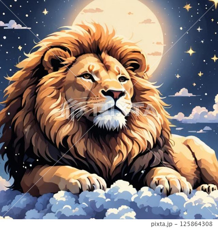 かわいいドット絵　らいおんくん ラインスタンプ風  うっとり 125864308