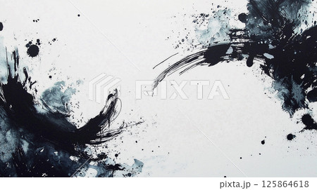 墨の飛沫のモノクロ抽象背景 125864618