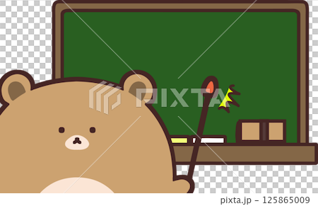 A cute bear pointing at a blackboard with a pointer A cute bear pointing at a blackboard with a pointer 125865009