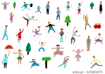 手描きイラスト　集まる人々	 125865074