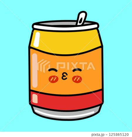 A cute cartoon Soda Can with a kiss face, perfect for drinks, fun, and kawaii themes. 125865120