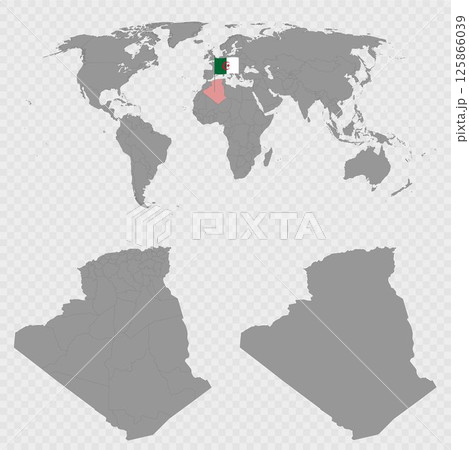 Algeria Map Set with World Location. 125866039