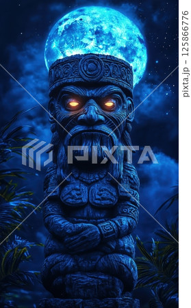 Tiki God Statue in Moonlight Blue Theme 125866776