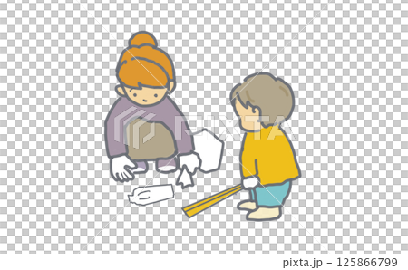 ゴミ拾いをする子供たちのイラスト ゴミ拾いをする子供たちのイラスト 125866799