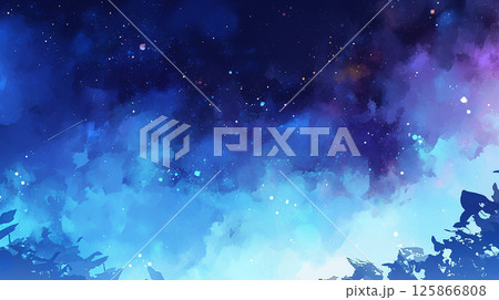 水彩画の夜景星空　generative ai 125866808